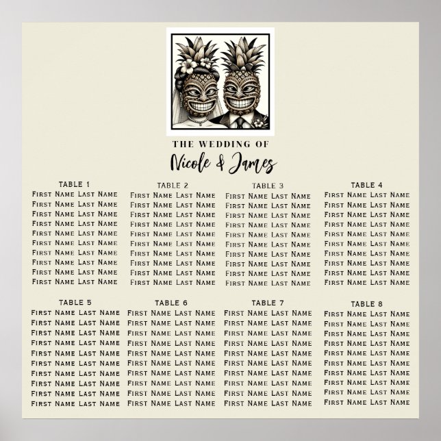 Affiche Mariée et chambre Aloha Ananas Tiki Siège Mariage (Devant)