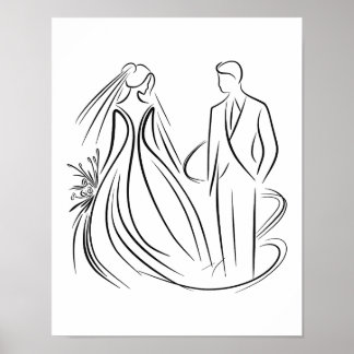Affiche "Mariée et Mariage de la ligne Art noir et blanc