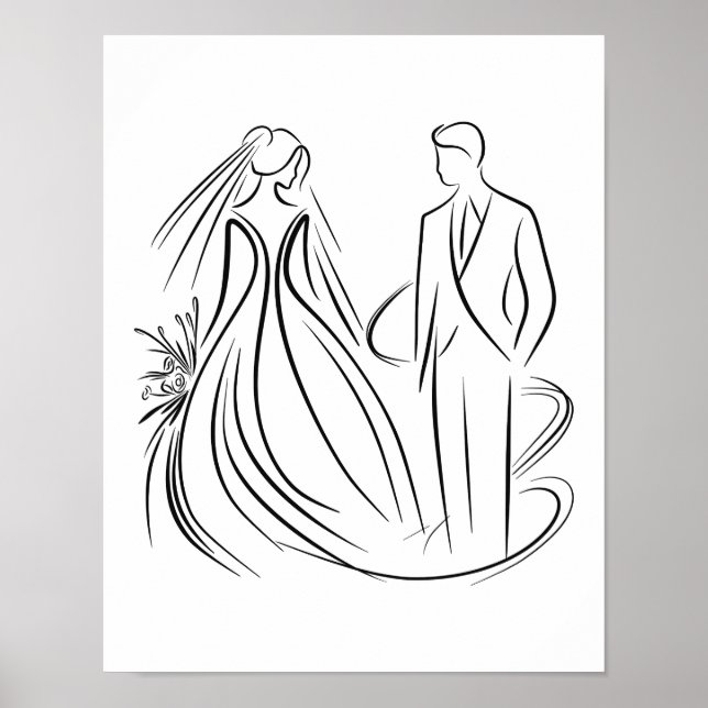 Affiche "Mariée et Mariage de la ligne Art noir et blanc (Devant)