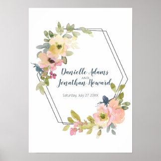 Affiche Mariée et Marié Aquarelle Géométrique Florale