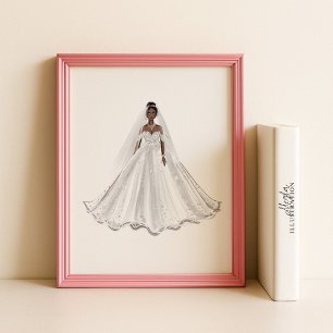 Affiche Mariée noire, robe blanche, œuvre d'art, illustrat