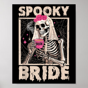 Affiche Mariée squelette buvant du café mariage Halloween