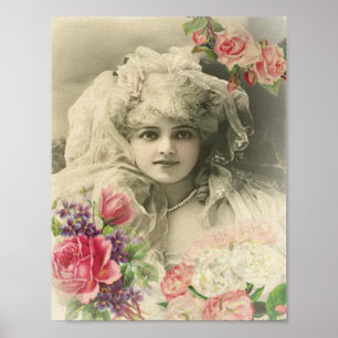 Affiche Mariée vintage avec Roses