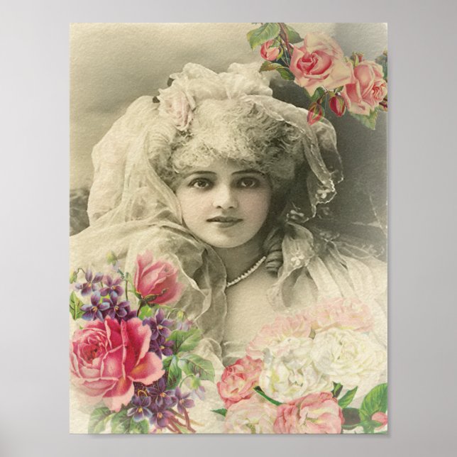 Affiche Mariée vintage avec Roses (Devant)