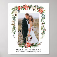 Mariés et Joyeux Or Aquarelle Floral Hiver