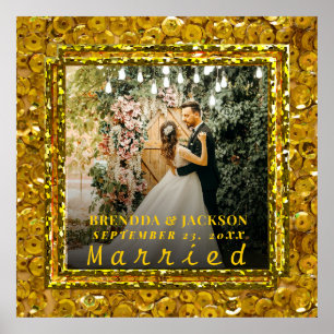 Affiche Mariés Noël Élégant Or Type Photo De Mariage 