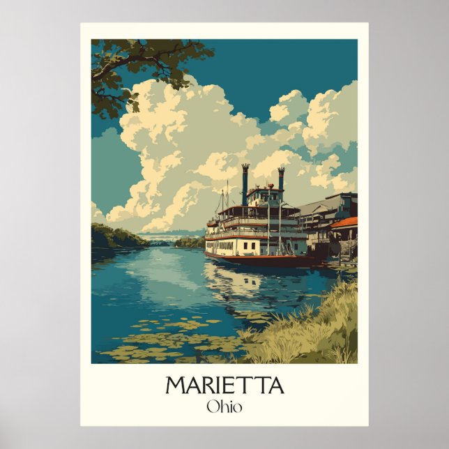 Affiche Marietta Ohio River Town Historic Riverboat Life (Devant)