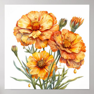 Affiche Marigold Print, Orange Flowers Wall Art