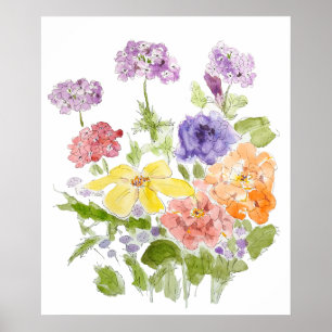 Affiche marigold verbena et petunia encre et aquarelle