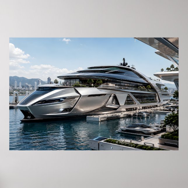 Affiche Marina de superyacht de luxe futuriste (Devant)
