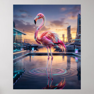 Affiche Marina du coucher de soleil flamant néon