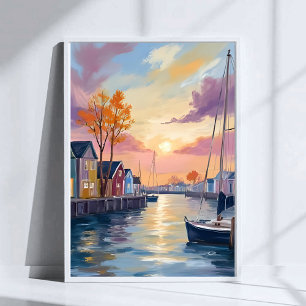 Affiche Marina pour bateaux Peinture à l'aquarelle de la