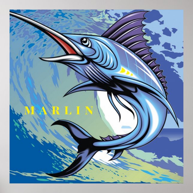 Affiche Marine Animal Big Fish Marlin Nage dans l'océan (Devant)