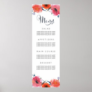 Affiche Marine Aquarelle Floral Mariage Menu