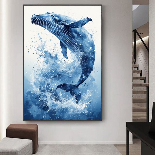 Affiche Marine Bleu Aquarelle Baleine Plage Pépinière Mur  (Créateur téléchargé)