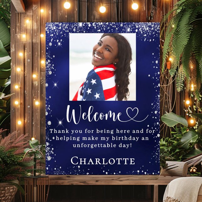Affiche Marine bleu argent photo anniversaire bienvenue (Créateur téléchargé)