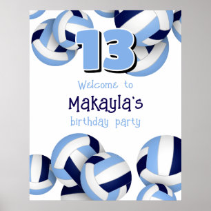 Affiche marine bleu clair volleyballs anniversaire de enfa