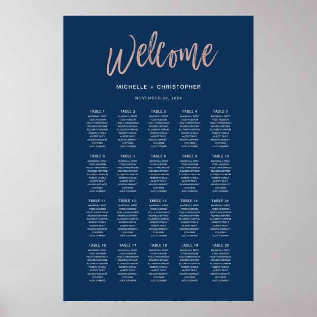 Affiche Marine Bleu et Rose Gold Glam Chic Seing Chart (Devant)