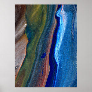 Affiche Marine Bleu foncé Rayures Abstraites Métalliques F