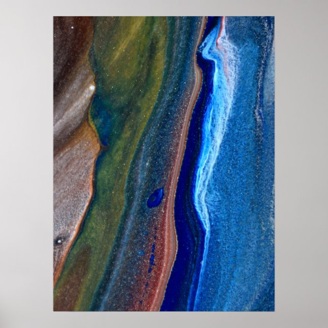 Affiche Marine Bleu foncé Rayures Abstraites Métalliques F (Devant)