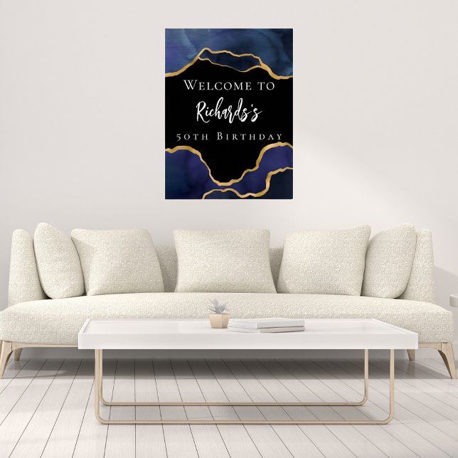 Affiche Marine bleu noir agate bienvenue anniversaire (Créateur téléchargé)