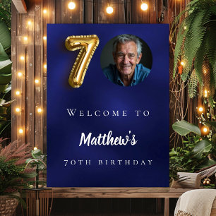 Affiche Marine bleu or 70ème photo anniversaire fête bienv