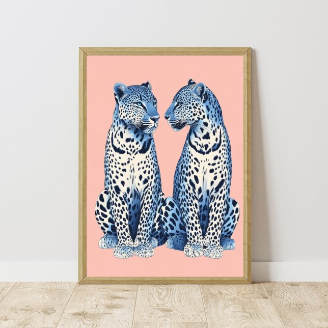 Affiche Marine bleu rose Cheetah Leopard Preppy Girl Dorm (Créateur téléchargé)