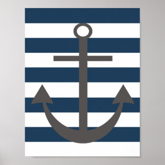 Affiche Marine Blue and Grey Ancre Nursery Print