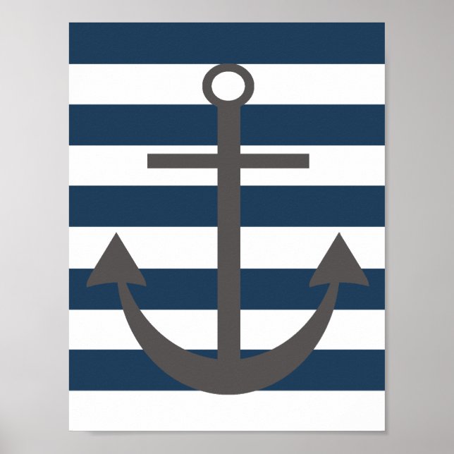 Affiche Marine Blue and Grey Ancre Nursery Print (Devant)