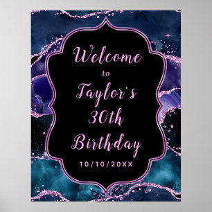 Affiche Marine Blue and Purple Ocean Agate Anniversaire Bi