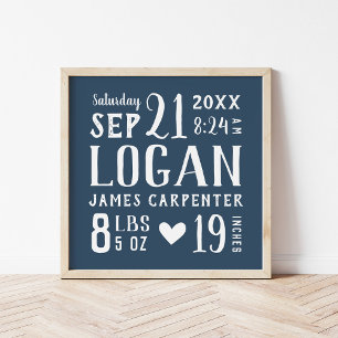 Affiche Marine Blue Baby Name Birth Stats Couleurs modif