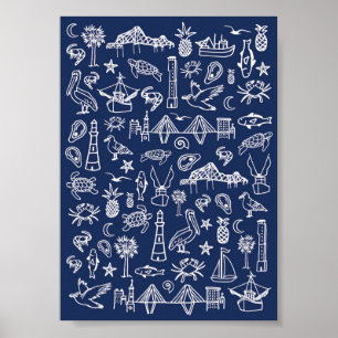 Affiche Marine Blue Charleston Toile Mini