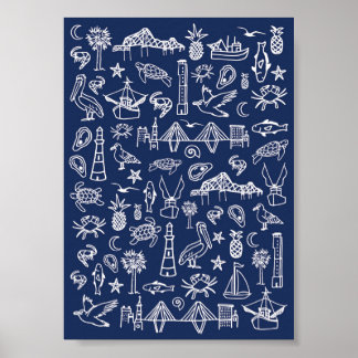 Affiche Marine Blue Charleston Toile Mini