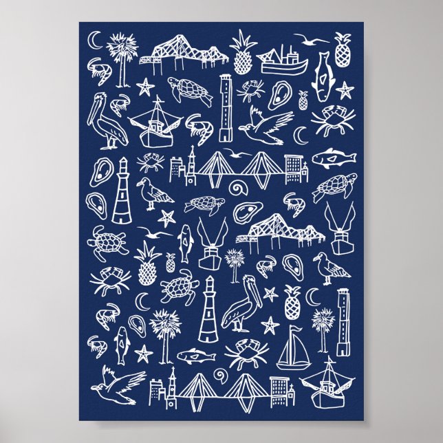 Affiche Marine Blue Charleston Toile Mini (Devant)