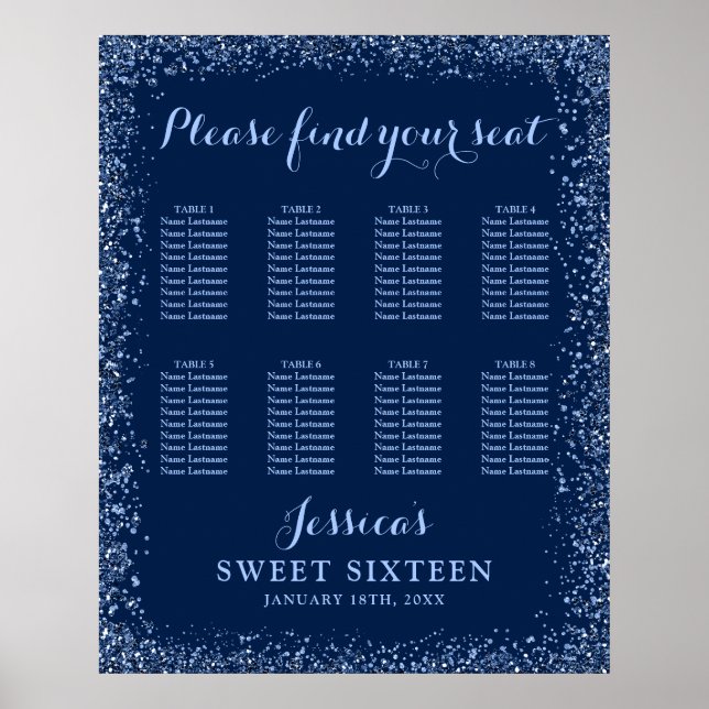 Affiche Marine Blue Faux Parties scintillant Sweet 16 Seat (Devant)