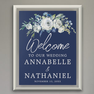 Affiche Marine Blue Floral Moderne Mariage d'hiver Bienven