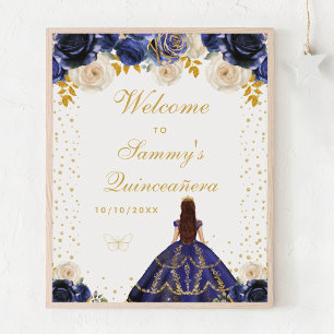 Affiche Marine Blue Floral Princesse Quinceañera Bienvenue