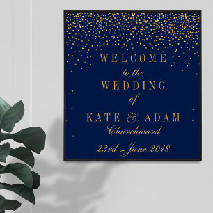 Affiche Marine Blue & Glam Gold Confetti Mariage Bienvenue