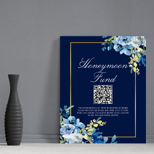 Affiche Marine Blue Gold Floral Mariage Chic Honeymoon Fun