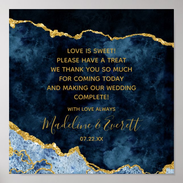 Affiche Marine Blue Gold Foil Love is Sweet Treat Table Si (Devant)