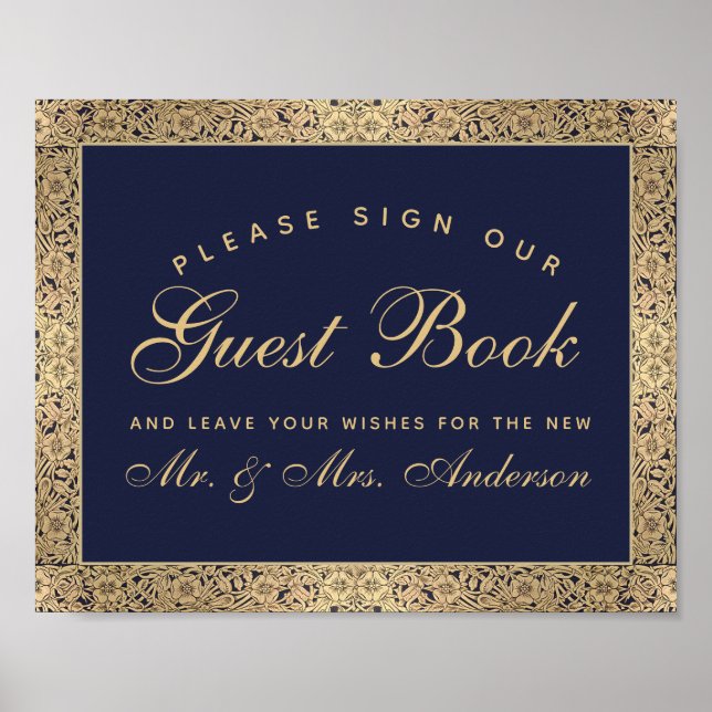 Affiche Marine Blue Gold Rose Mariage Signer Notre Livre d (Devant)