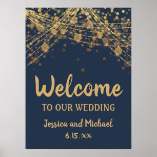 Affiche Marine Blue Gold String éclat Bokeh Mariage Bienve