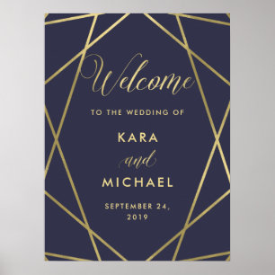 Affiche Marine Blue Modern Gold Diamond Mariage Bienvenue