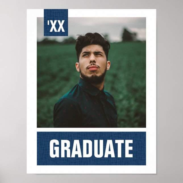 Affiche Marine Blue Modern Textured Photo Graduation (Devant)