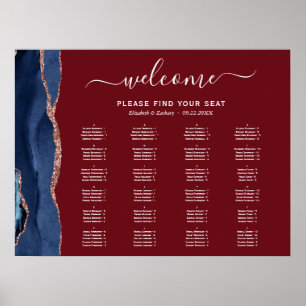 Affiche Marine Blue Rose Gold Agate Bourgogne Mariage Sièg