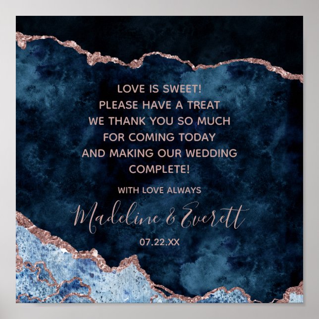 Affiche Marine Blue Rose Gold Love is Sweet Treat Table Pa (Devant)