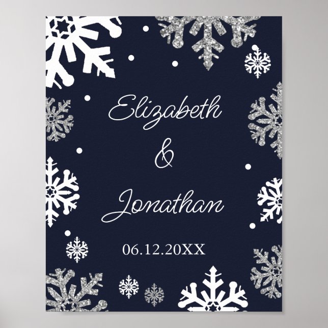 Affiche Marine Blue Snowflakes Mariage d'hiver (Devant)