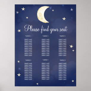 Affiche Marine Blue Star Moon Sky Baby shower Carte de siè