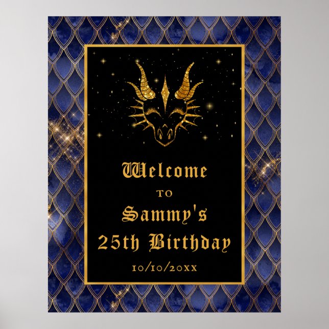 Affiche Marine Dragon Scales Gold Anniversaire de fête Bie (Devant)