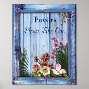 Affiche Marine - Fleurs bleues texturées et roses